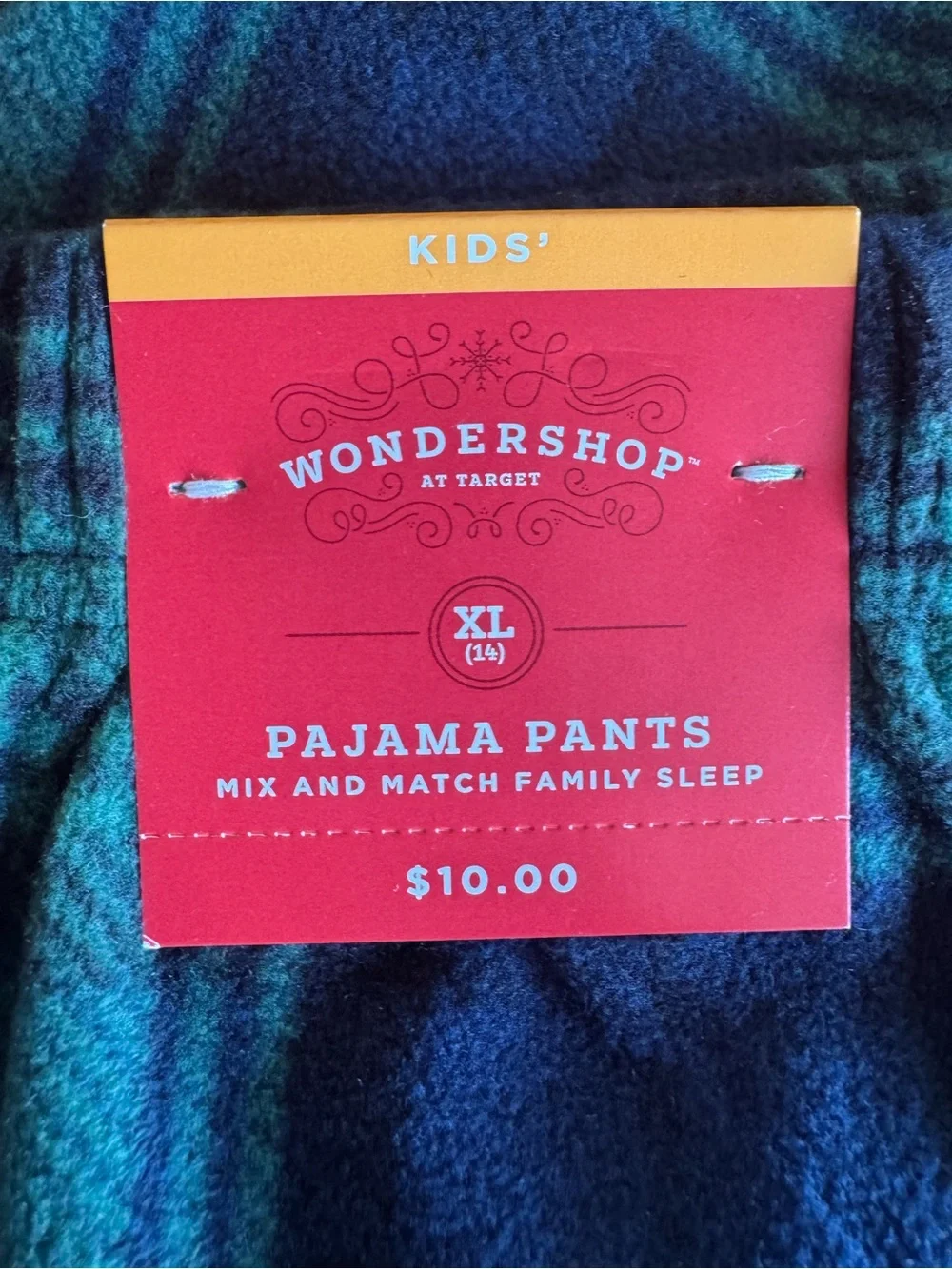 NWT Wondershop Kids Green Navy Blue Plaid Fleece Pajama Pants Size XL (14)
